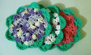 Crocheted Dishcloth Flowers - set of 3 2