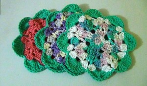 Crocheted Dishcloth Flowers - set of 3