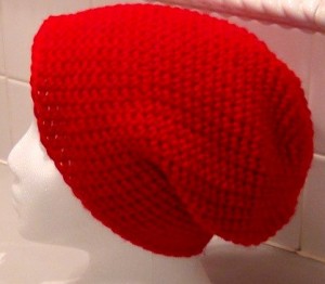 Crocheted Hat - Red Slouch soft 2