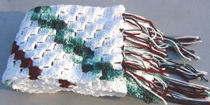 Hooded Scarf - White with Maroon and Green Stripes 2