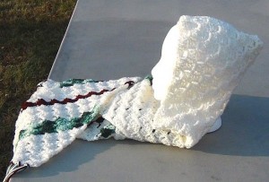 Hooded Scarf - White with Maroon and Green Stripes 5