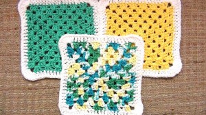 Cotton Crocheted Dishcloths - Set of 3 - Yellow, Green, Multicolor 2