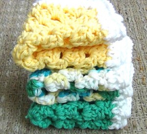 Cotton Crocheted Dishcloths - Set of 3 - Yellow, Green, Multicolor 3