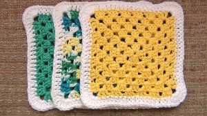 Cotton Crocheted Dishcloths - Set of 3 - Yellow, Green, Multicolor 4