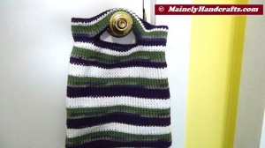 Crocheted Bag - Small Cotton Tote - Purple, Green, White Stripe - Reusable 3
