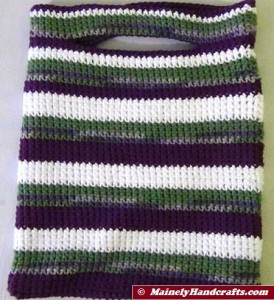 Crocheted Bag - Small Cotton Tote - Purple, Green, White Stripe - Reusable 4