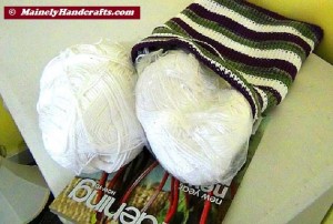 Crocheted Bag - Small Cotton Tote - Purple, Green, White Stripe - Reusable 5
