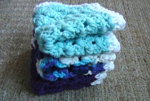 Crocheted Cotton Dishcloth - Set of 3 - Purple, Blue, Variegated 2