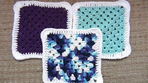 Crocheted Cotton Dishcloth - Set of 3 - Purple, Blue, Variegated 3