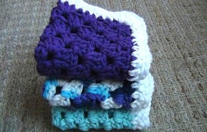 Crocheted Cotton Dishcloth - Set of 3 - Purple, Blue, Variegated