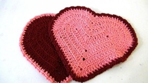 Valentine Heart Washcloth - Set of 2 - Pink and Maroon