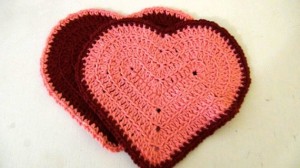 Valentine Heart Washcloth - Set of 2 - Pink and Maroon 4