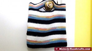 Cotton Tote - Crocheted Bag - Blue, White, Variegated Stripe 2