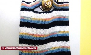 Cotton Tote - Crocheted Bag - Blue, White, Variegated Stripe 3