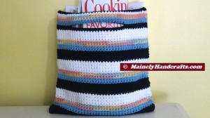 Cotton Tote - Crocheted Bag - Blue, White, Variegated Stripe