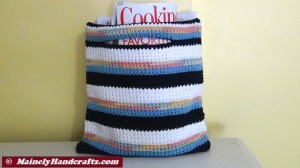 Cotton Tote - Crocheted Bag - Blue, White, Variegated Stripe 5