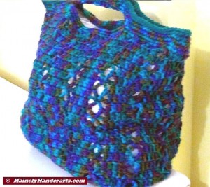 Crocheted Bag - Crochet Beach Tote - Crochet Yarn Tote - Reusable Grocery Bag - Teal Blue Variegated Tote Bag 3