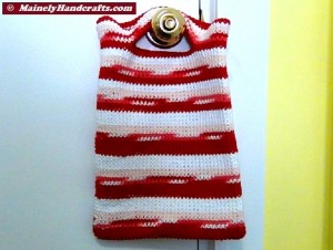 Crocheted Tote Bag - Cotton Tote - Red, Blush, White Stripe - Reusable 2