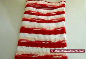Crocheted Tote Bag - Cotton Tote - Red, Blush, White Stripe - Reusable 3