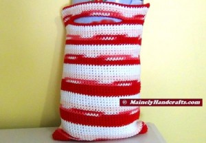 Crocheted Tote Bag - Cotton Tote - Red, Blush, White Stripe - Reusable