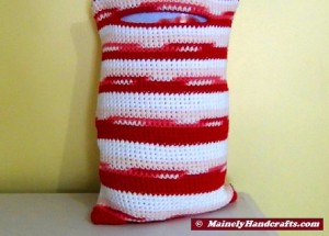 Crocheted Tote Bag - Cotton Tote - Red, Blush, White Stripe - Reusable 4