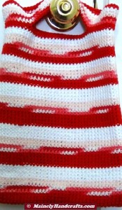 Crocheted Tote Bag - Cotton Tote - Red, Blush, White Stripe - Reusable 5