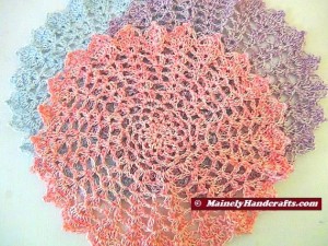 Crocheted Doily - Set of 3 - Spring colors - Pink, Blue, Purple 2