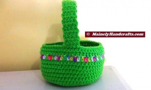 Crocheted Easter Basket - Bright Spring Basket - Green with variegated stripe 3