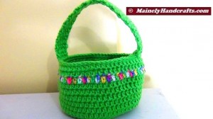 Crocheted Easter Basket - Bright Spring Basket - Green with variegated stripe