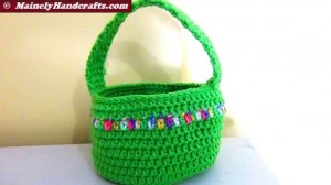 Crocheted Easter Basket - Bright Spring Basket - Green with variegated stripe 4