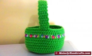 Crocheted Easter Basket - Bright Spring Basket - Green with variegated stripe 5