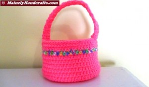 Easter Basket - Crocheted Bright Spring Basket - Pink with variegated stripe 2