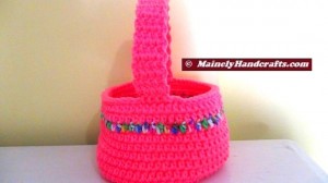 Easter Basket - Crocheted Bright Spring Basket - Pink with variegated stripe