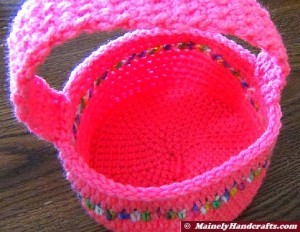 Easter Basket - Crocheted Bright Spring Basket - Pink with variegated stripe 4