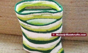 Green Striped Crocheted Bag - Small Cotton Market Tote - Reusable Tote Bag 2