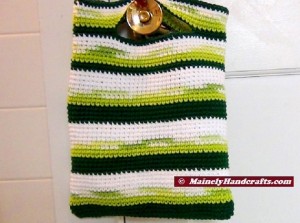 Green Striped Crocheted Bag - Small Cotton Market Tote - Reusable Tote Bag 3