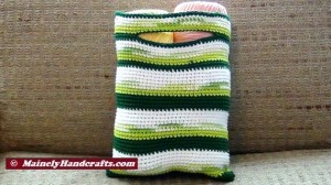 Green Striped Crocheted Bag - Small Cotton Market Tote - Reusable Tote Bag