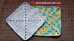 Crochet Dishcloth - Crochet Washcloth - Pure cotton, White Yellow Blue Green Variegated - Eco-friendly 8-inch square 2
