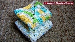 Crochet Dishcloth - Crochet Washcloth - Pure cotton, White Yellow Blue Green Variegated - Eco-friendly 8-inch square