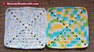 Crochet Dishcloth - Crochet Washcloth - Pure cotton, White Yellow Blue Green Variegated - Eco-friendly 8-inch square 5