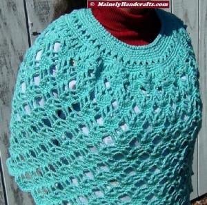 Poncho - Crocheted Poncho - Aqua Green