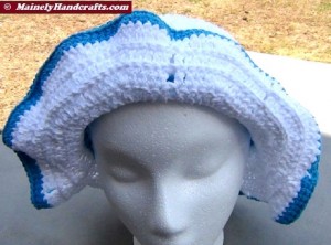 Sun Hat, Womens floppy sun hat, crochet cotton white and blue summer hat, beach hat, garden hat 5