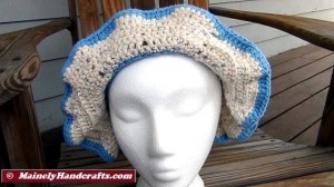Crochet Hat - Sun Hat - Floppy Brim Hat - Denim Blue Fleck with Light Blue Trim 3