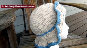 Crochet Hat - Sun Hat - Floppy Brim Hat - Denim Blue Fleck with Light Blue Trim 4