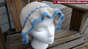 Crochet Hat - Sun Hat - Floppy Brim Hat - Denim Blue Fleck with Light Blue Trim 5