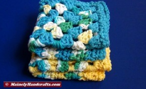 Granny Crochet Dishcloth - Granny Corner Wash Cloth - Set of 2 Blue and Yellow Decorative Cotton Cloths 3