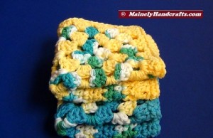 Granny Crochet Dishcloth - Granny Corner Wash Cloth - Set of 2 Blue and Yellow Decorative Cotton Cloths 4