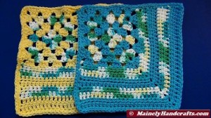 Granny Crochet Dishcloth - Granny Corner Wash Cloth - Set of 2 Blue and Yellow Decorative Cotton Cloths 5