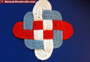 Hot Pad = Trivet - Patriotic Red, White, and Blue - Celtic Knot Design 2