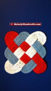 Hot Pad = Trivet - Patriotic Red, White, and Blue - Celtic Knot Design 3